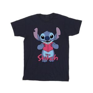Lilo & Stitch Girls Reading Standing Cotton T-Shirt / Navy Blue
